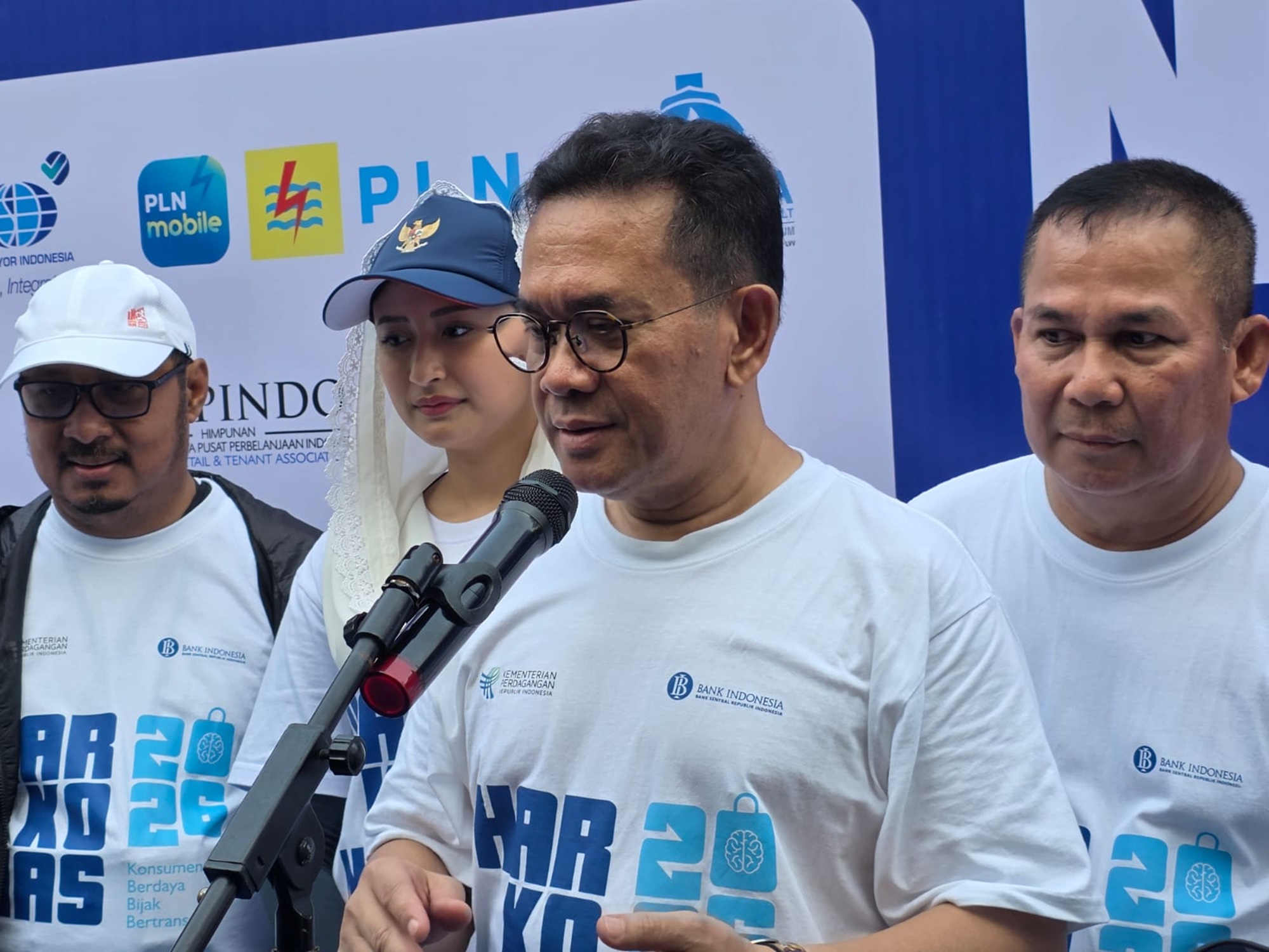 Menteri Perdagangan (Mendag), Budi Santoso (Busan) dalam acara Hari Konsumen Nasional (Harkonas) di Anjungan Sarinah, Jalan MH Thamrin, Jakarta Pusat, Minggu (10/5/2026)